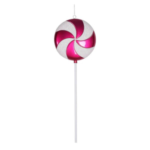 24" Cerise / White Swirl Glitter Candy Lollipop Ornament 1