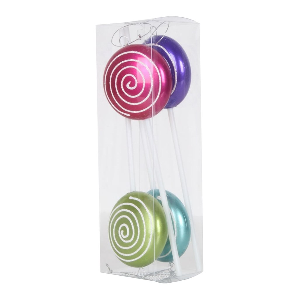 10" Purple / Cerise / Lime / Teal Candy Glitter Swirl - Lollipop - Ornament (4 pack) 1