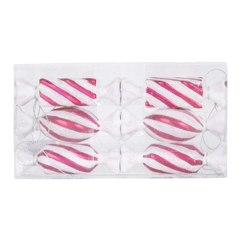 4" Cerise / White Candy Glitter Assorted Ornament (6 pack) 1