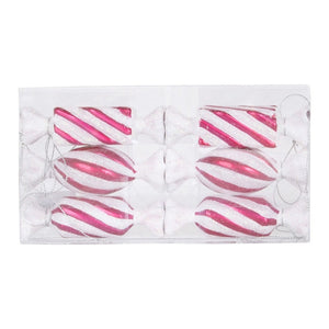 4" Cerise / White Candy Glitter Assorted Ornament (6 pack) 1