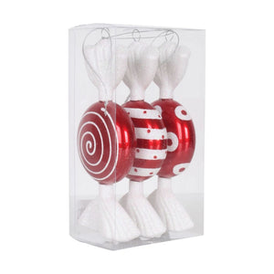 7" Red / White Flat Candy Glitter Assorted Ornament (3 pack) 1