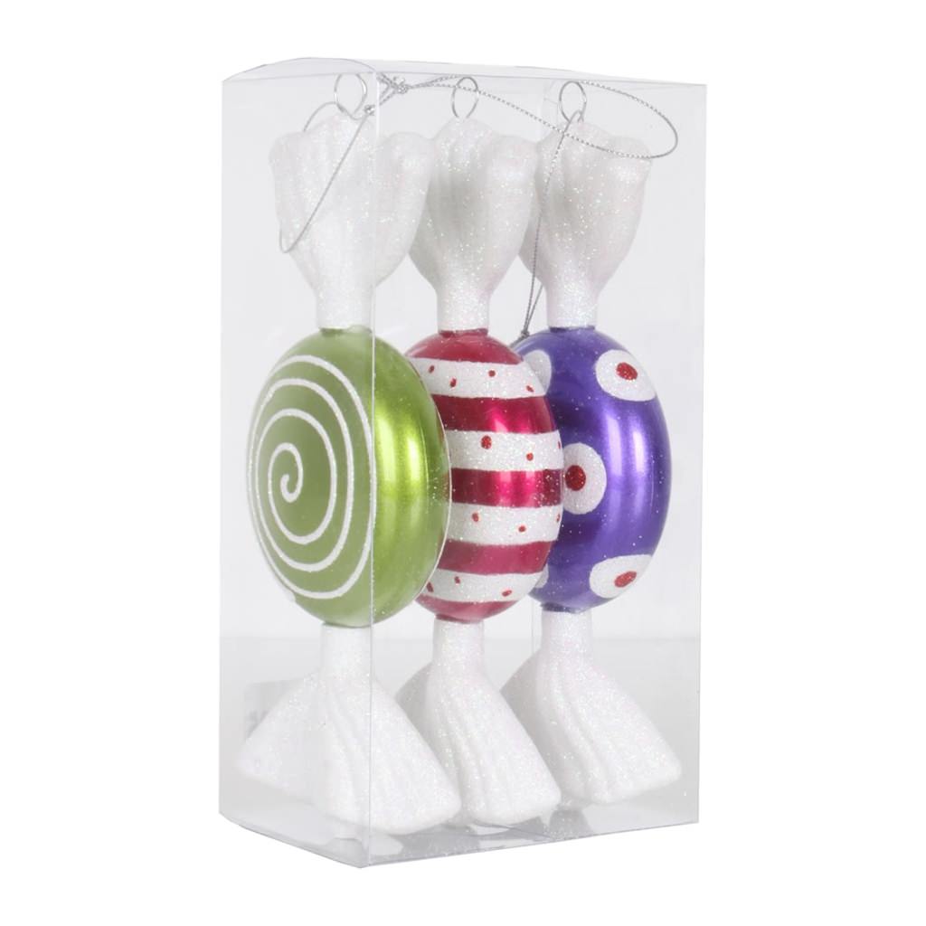 7" Purple / Lime / Cerise Flat Candy Glitter Assorted Ornament (3 pack) 1