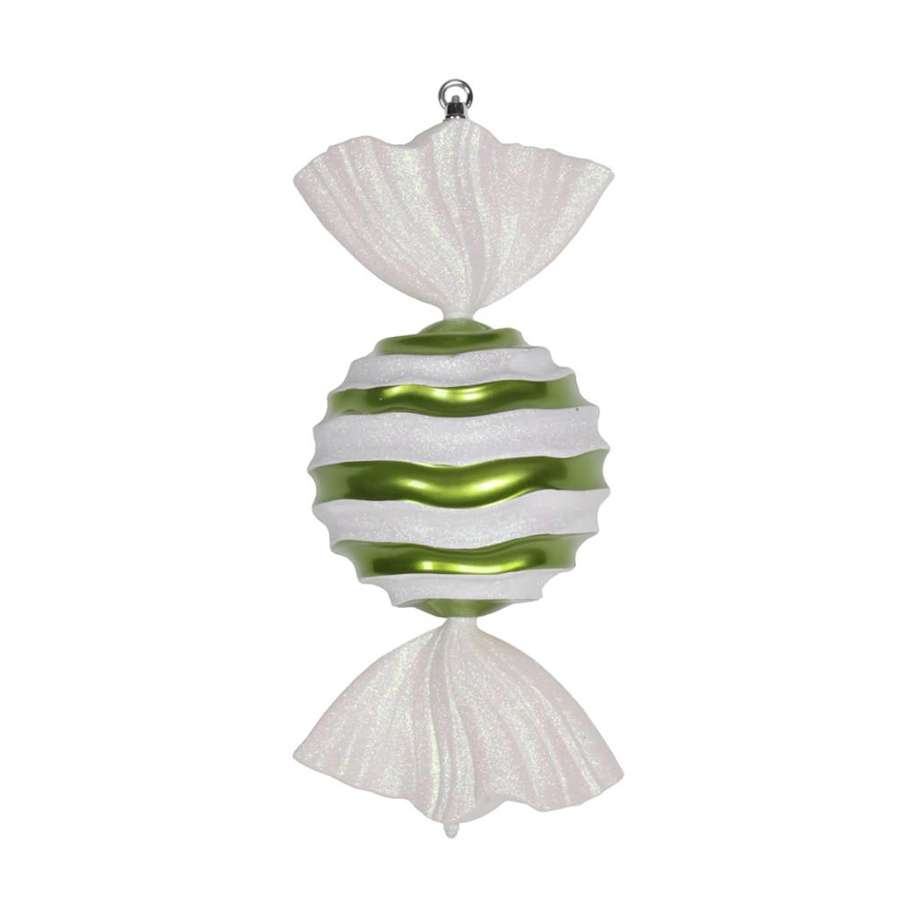 18.5" Lime / White Striped Wave Glitter Candy Ornament 1