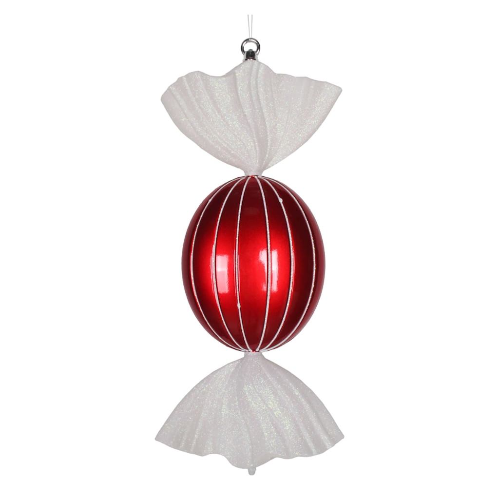 18.5" Red / White Striped Oval Glitter Candy Ornament 1