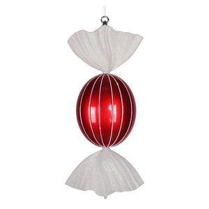 18.5" Red / White Striped Oval Glitter Candy Ornament 1