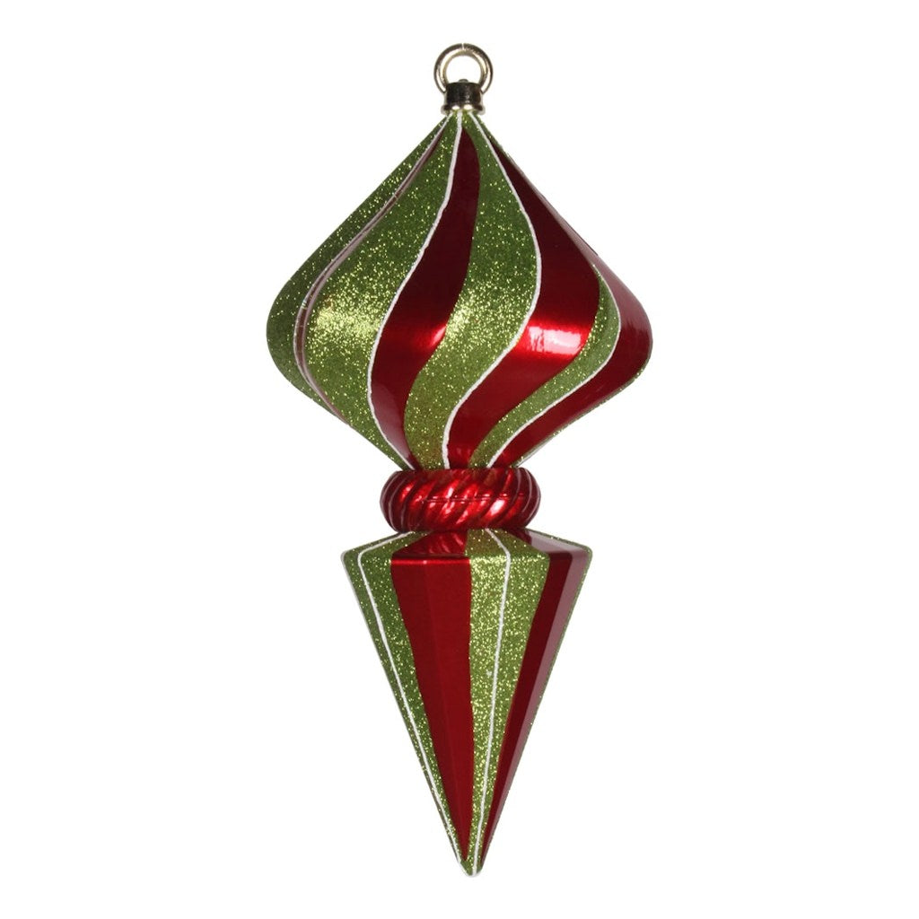12" Red / Lime Striped Glitter Diamond Finial Ornament 1