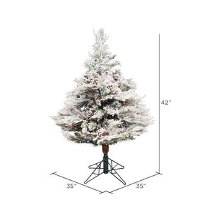 3.5' x 35" Artificial Flocked Alberta 150 Multi-Colored Italian LED Lights with Pine Cones 3