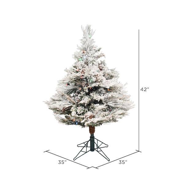 3.5' x 35" Artificial Flocked Alberta 150 Multi-Colored Italian LED Lights with Pine Cones 3
