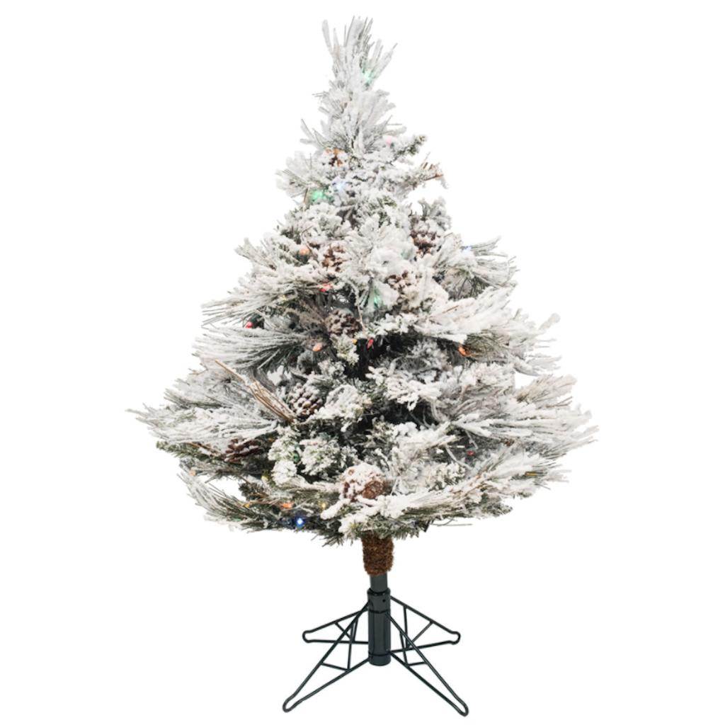 3.5' x 35" Artificial Flocked Alberta 150 Multi-Colored Italian LED Lights with Pine Cones 1