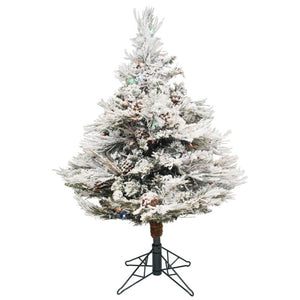3.5' x 35" Artificial Flocked Alberta 150 Multi-Colored Italian LED Lights with Pine Cones 1