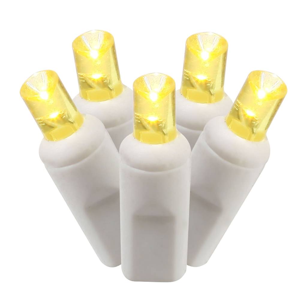 70 Light 9' White Wire Yellow Wide Angle LED Icicle Light String with 8" Spacing 1