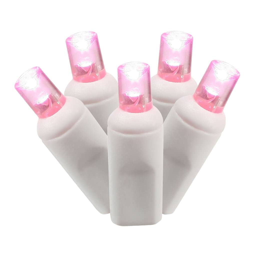 70 Light 9' White Wire Pink Wide Angle LED Icicle Light String with 8" Spacing 1