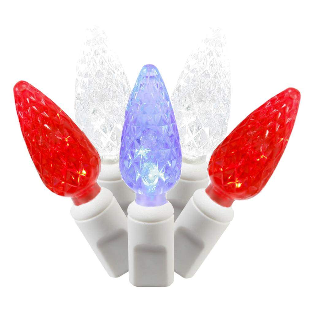 50 Light 25' White Wire Red / White / Blue LED C6 String with 6" Spacing 1