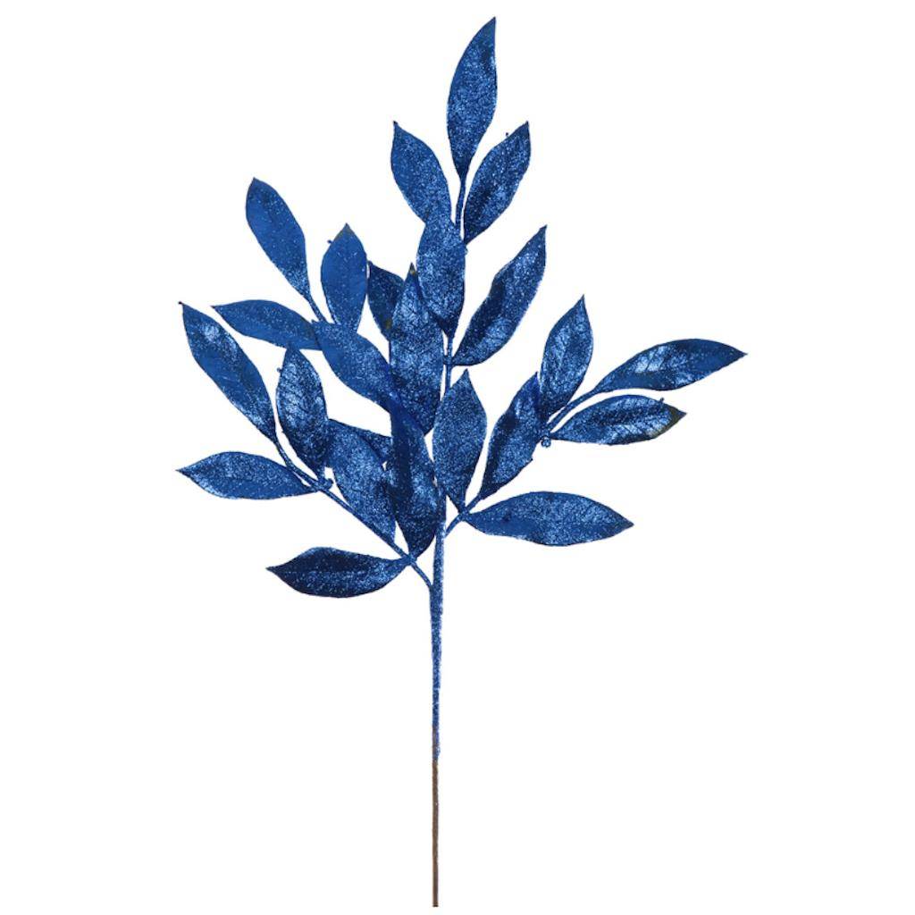 22" Blue Glitter Bay Leaf Spray (12 pack) 1