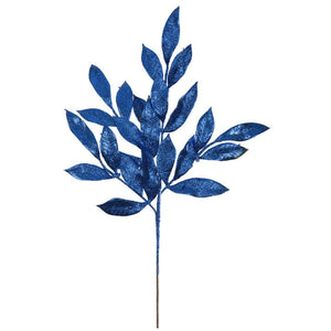 22" Blue Glitter Bay Leaf Spray (12 pack) 1