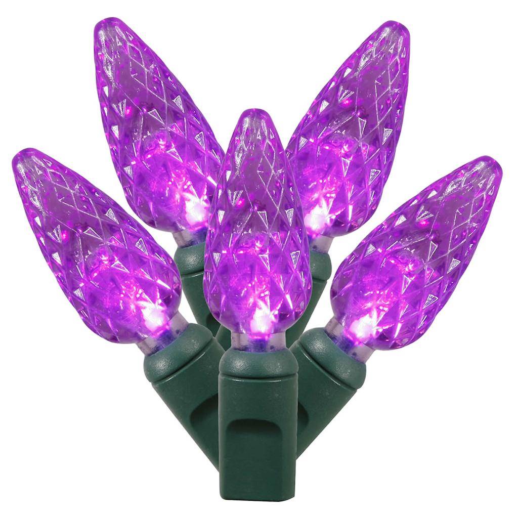 200 Light 100' Green Wire Purple LED C6 String Set 6" Spacing 1