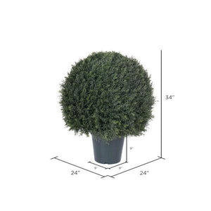 24" Artificial Pond Cypress Ball Shape Topiary in Black Pot 2
