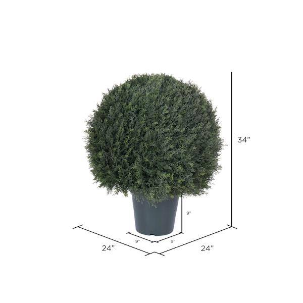 24" Artificial Pond Cypress Ball Shape Topiary in Black Pot 2
