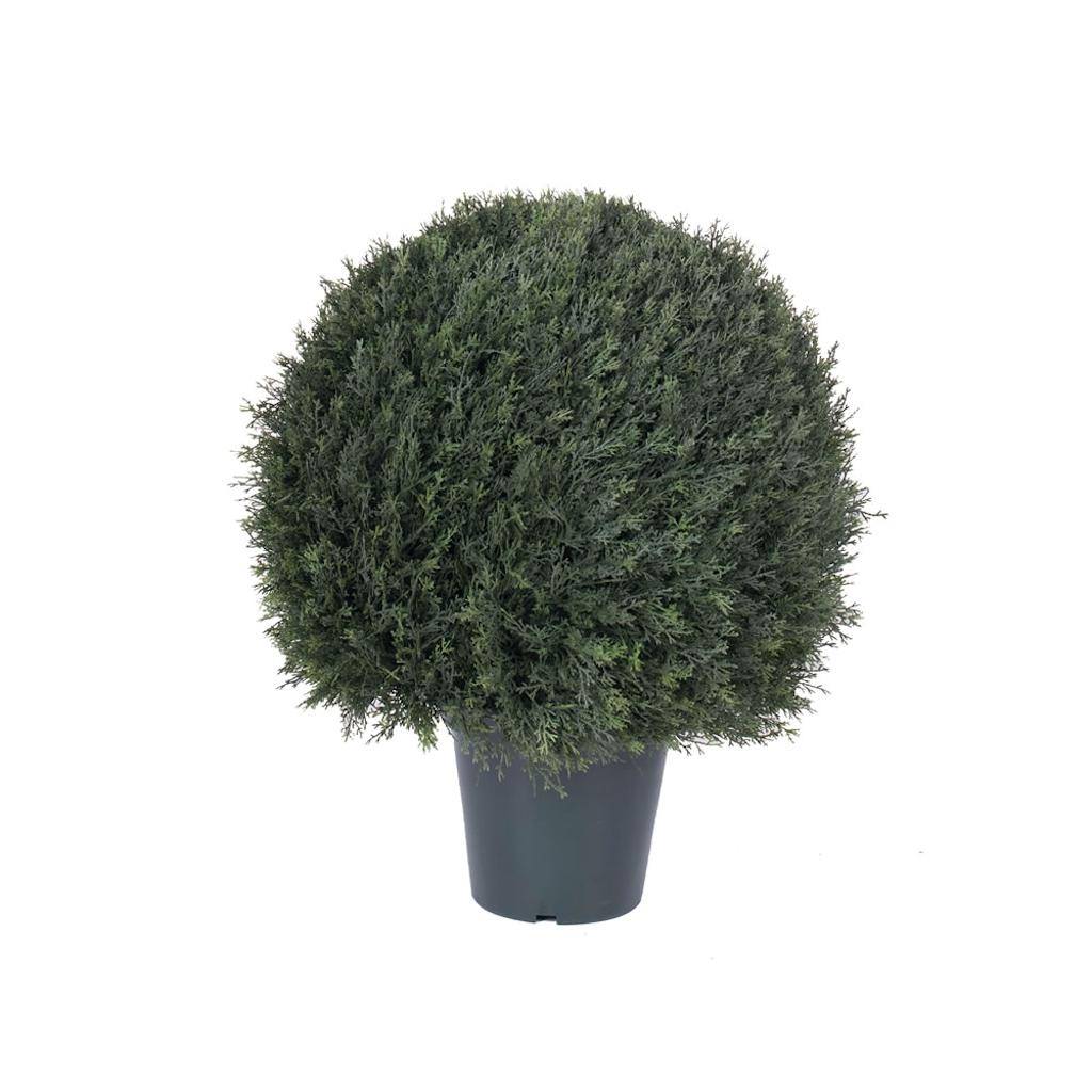 24" Artificial Pond Cypress Ball Shape Topiary in Black Pot 1