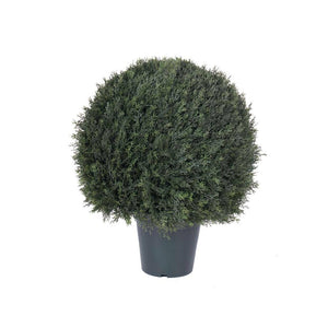 24" Artificial Pond Cypress Ball Shape Topiary in Black Pot 1