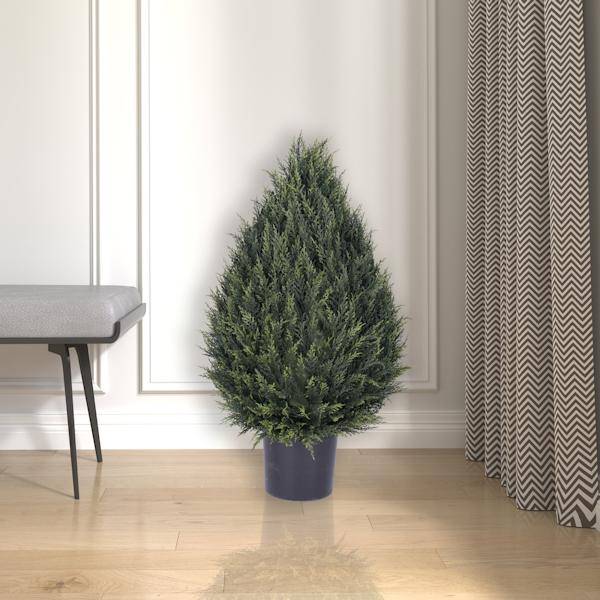 36" Artificial Cedar Pine Cone Topiary in Black Pot 3