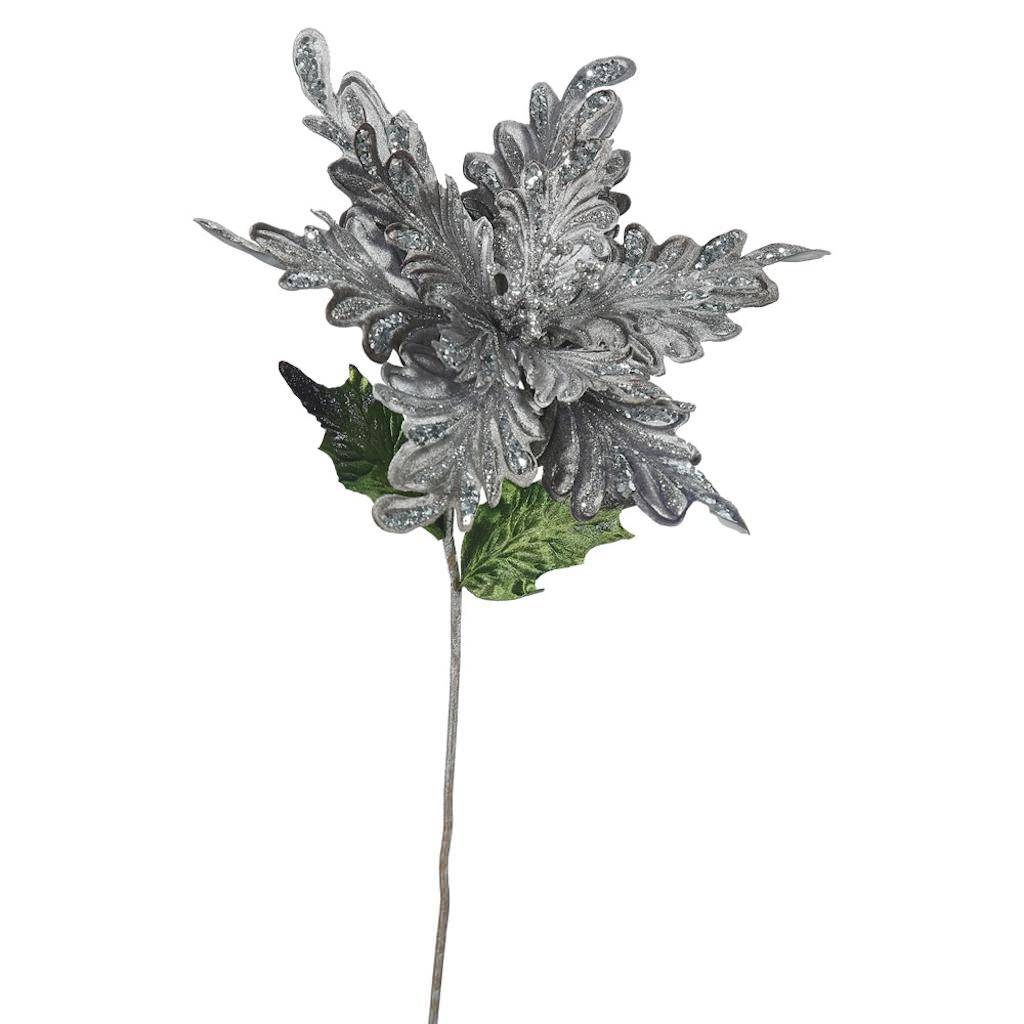 15" Artificial Pewter Velvet Poinsettia Flower Pick (3 pack) 1