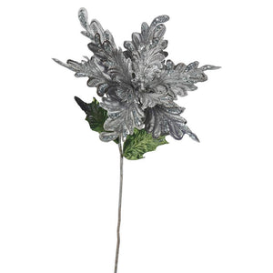 15" Artificial Pewter Velvet Poinsettia Flower Pick (3 pack) 1
