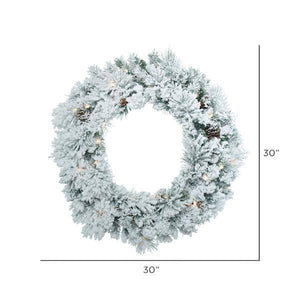 30" Flocked Ashton Wreath 50 Warm White LED Lights 2