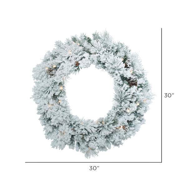 30" Flocked Ashton Wreath 50 Warm White LED Lights 2