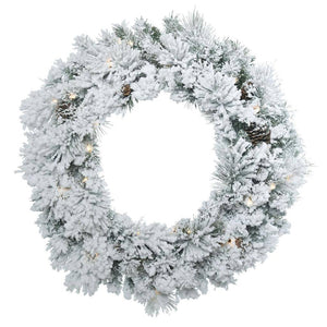 30" Flocked Ashton Wreath 50 Warm White LED Lights 1