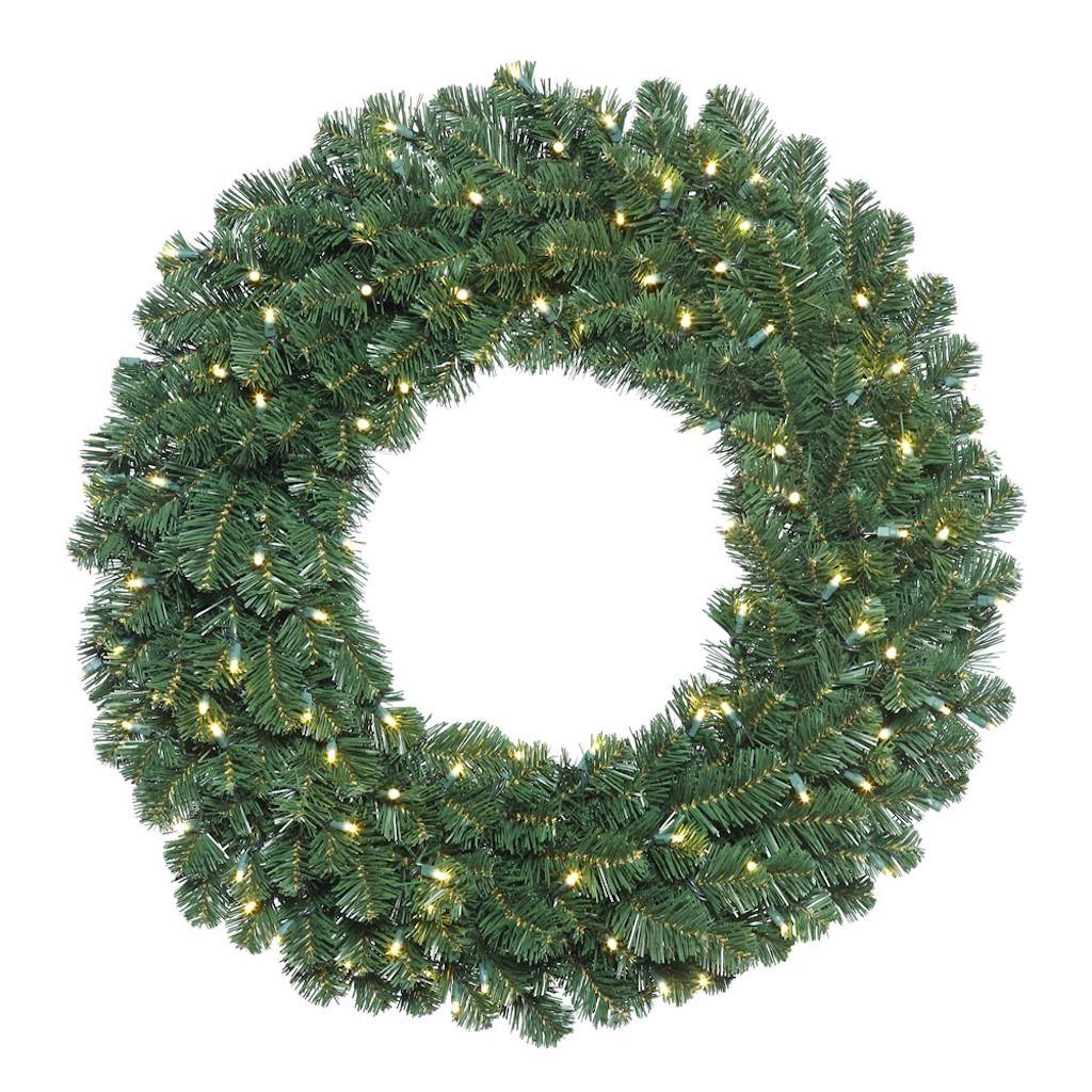 36" Artificial Oregon Fir Double Door Wreath in Halves 100 Warm White LED Wide Angle Lights 1