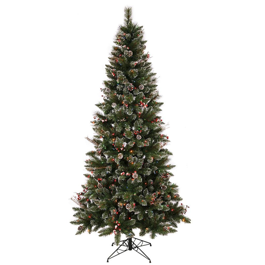 6' x 36" Artificial Snow Tipped Berry Tree with 250 Multi-Color Lights 1