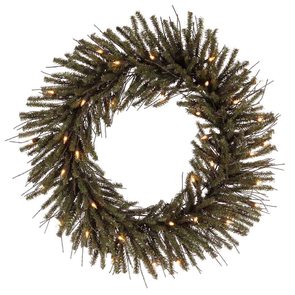 24" Artificial Vienna Twig Wreath 35 Warm White LED Lights 1