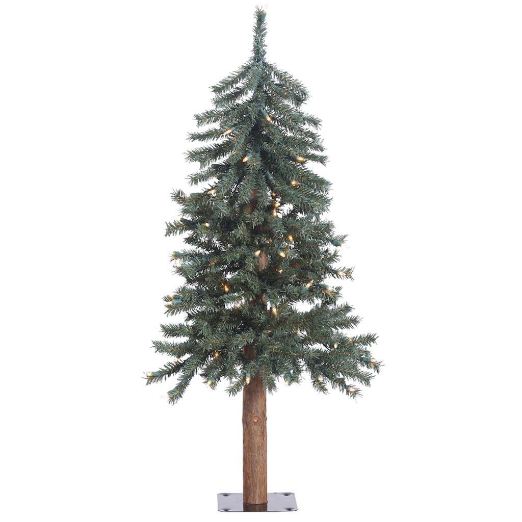 3' x 22.5" Artificial Natural Bark Alpine Pine Tree with 70 Warm White LED Lights 1