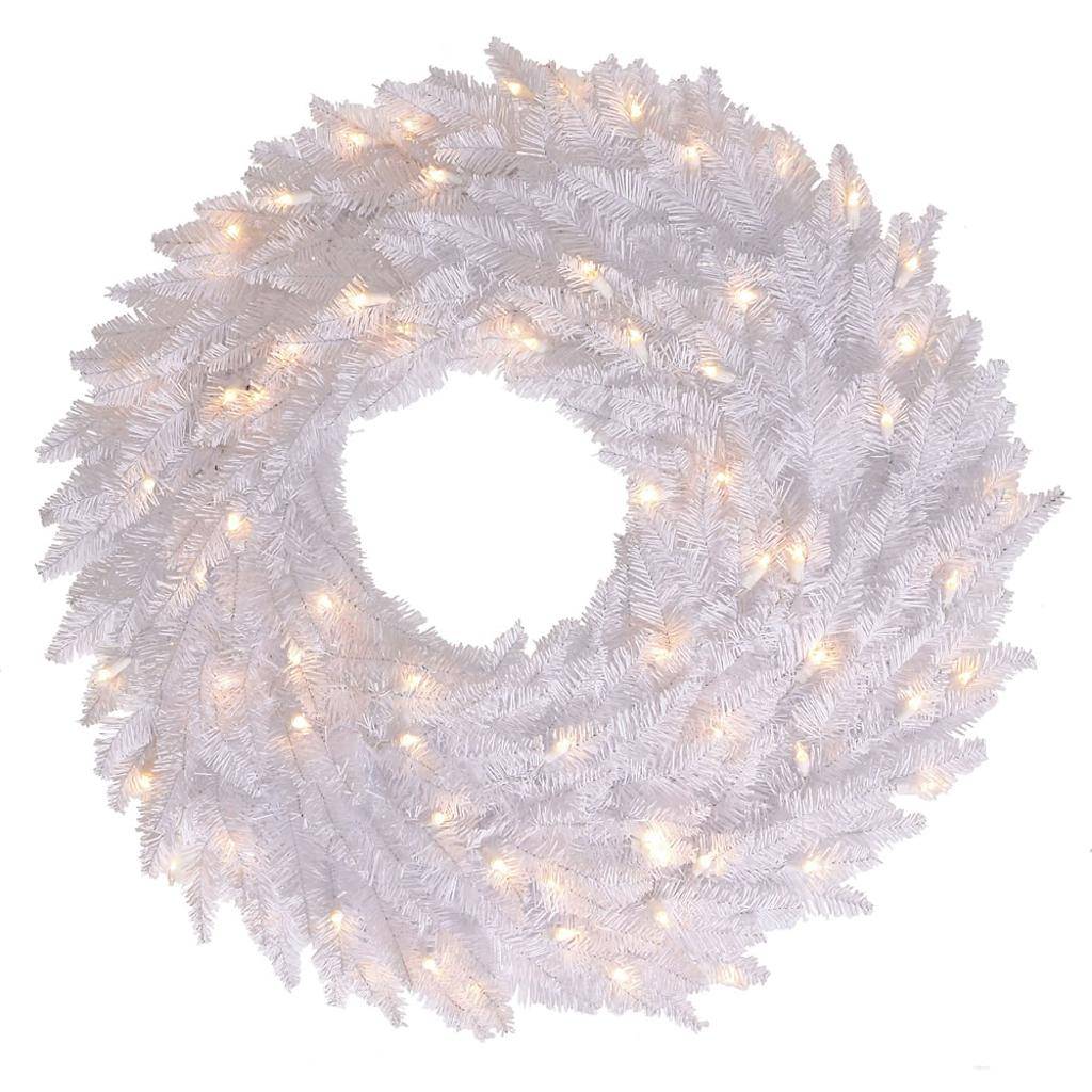 30" Artificial White Fir Wreath 100 Warm White LED Lights 1