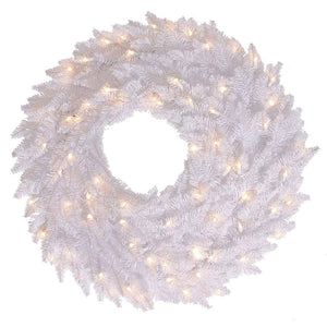 36" Artificial White Fir Wreath 100 Warm White LED Lights 1