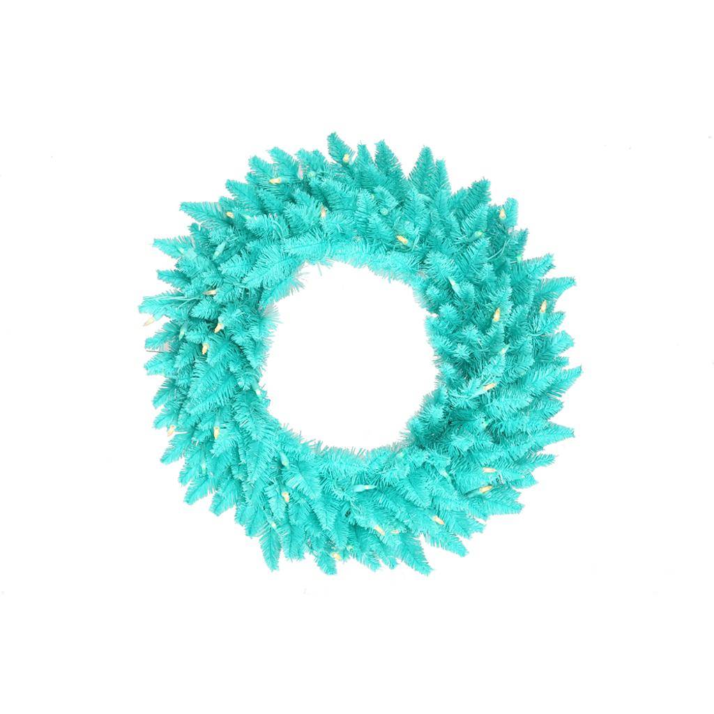 36" Artificial Aqua Fir Wreath 100 Aqua LED Lights 1
