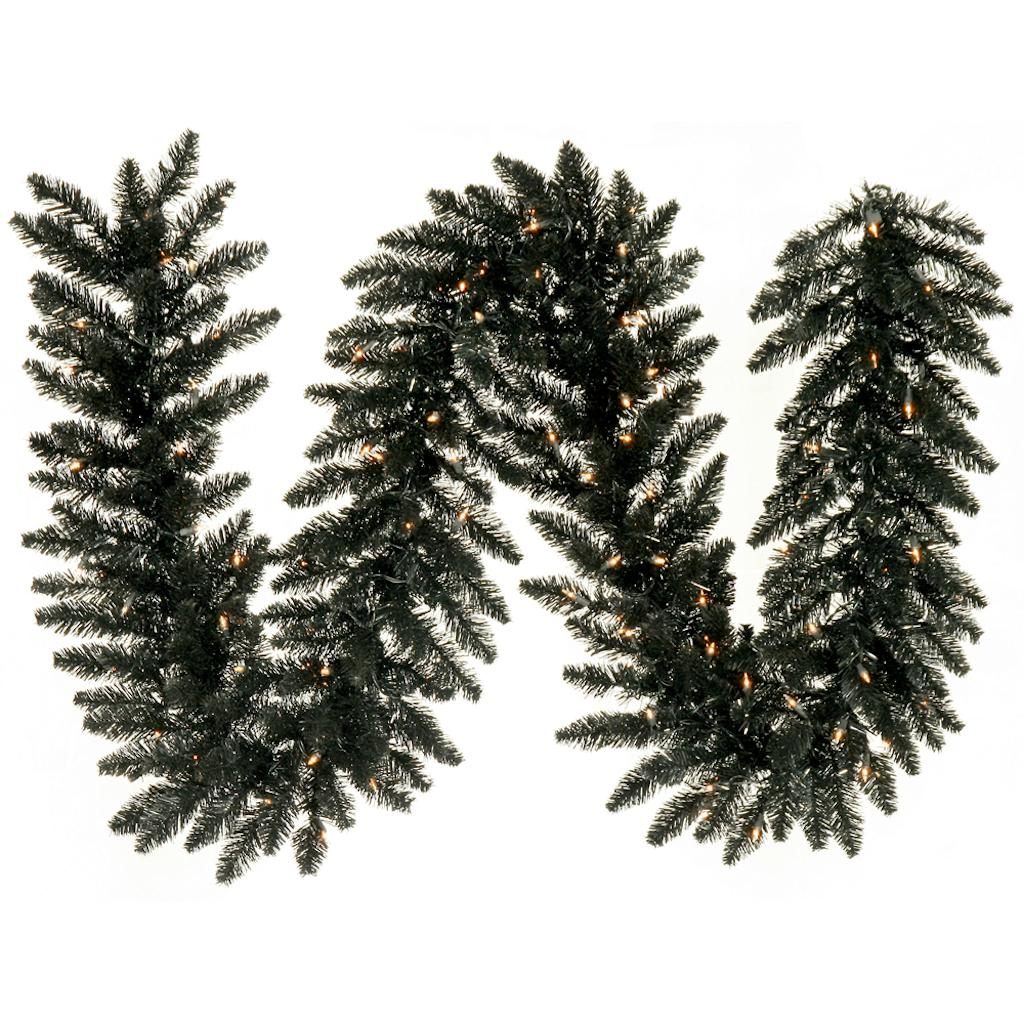 9' Artificial Black Garland with 100 Warm White LED Lights 1