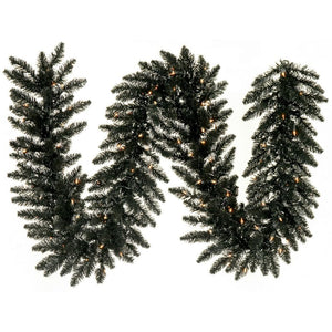 9' Artificial Black Garland with 100 Warm White LED Lights 1