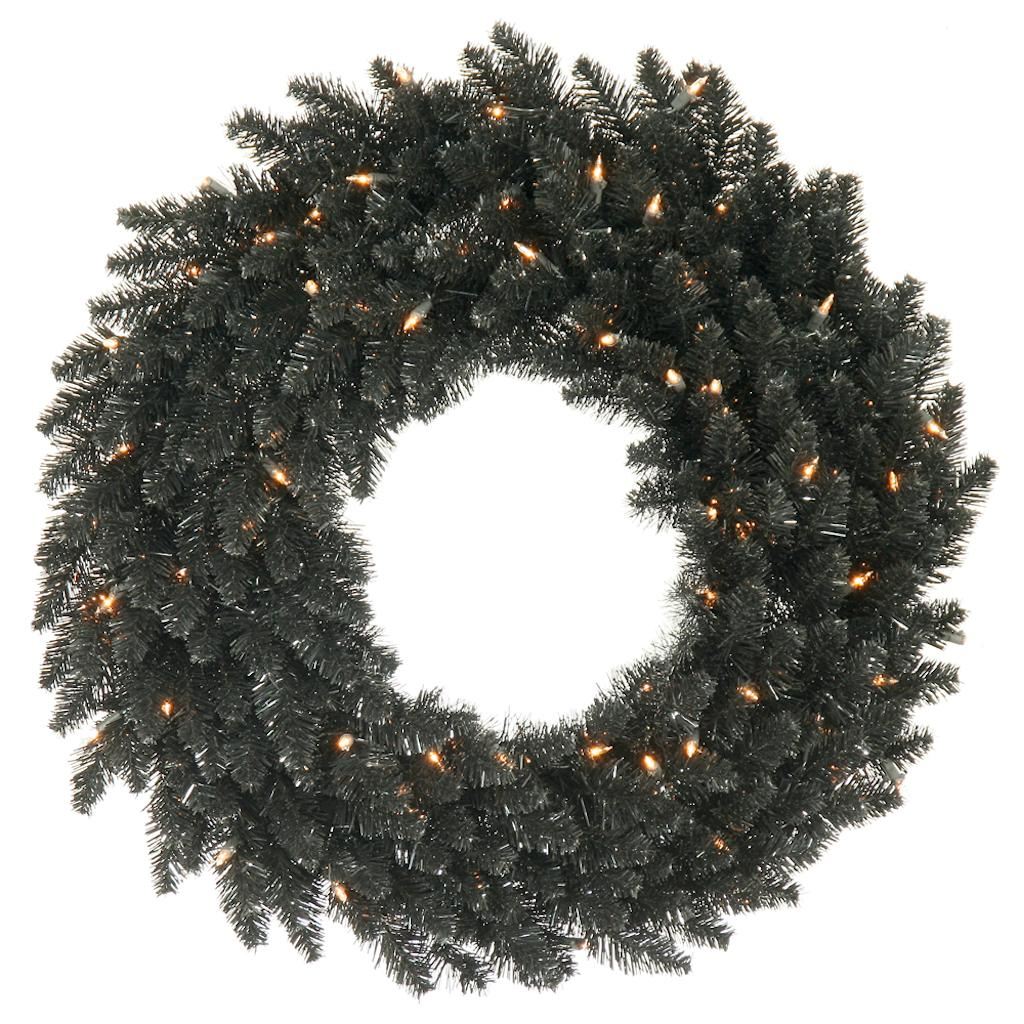 30" Artificial Black Fir Wreath 100 Warm White LED Lights 1