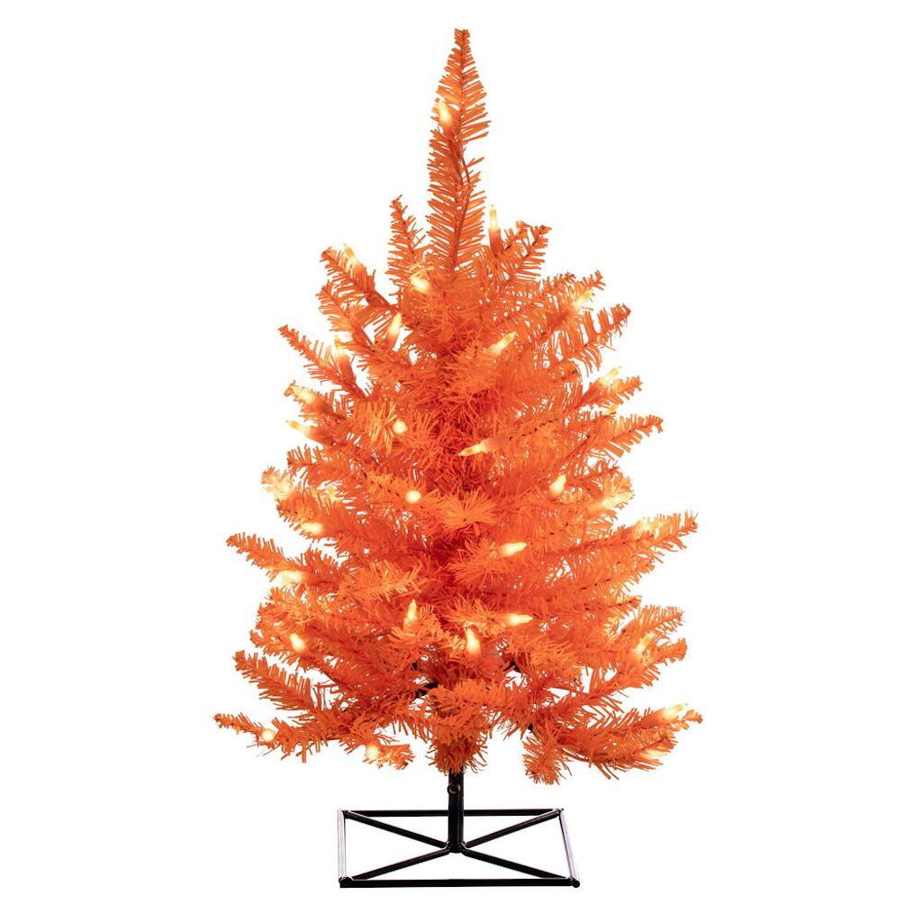 3' x 25" Orange Fir Tree with 100 Orange LED Lights 1