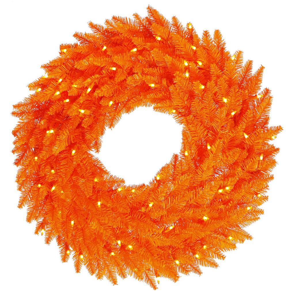 24" Artificial Orange Fir Wreath 50 Orange Lights 1