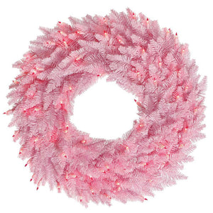 36" Artificial Pink Fir Wreath 100 Pink LED Lights 1