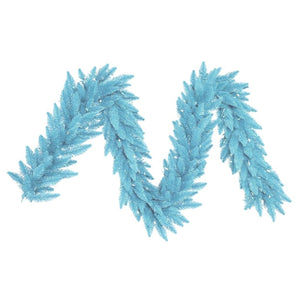 9' Artificial Sky Blue Garland with 100 Blue LED Lights 1