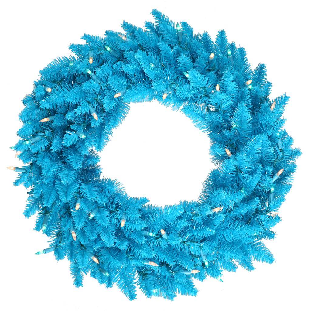 30" Artificial Sky Blue Fir Wreath 1