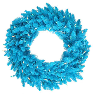 36" Artificial Sky Blue Fir Wreath 100 Blue LED Lights 1