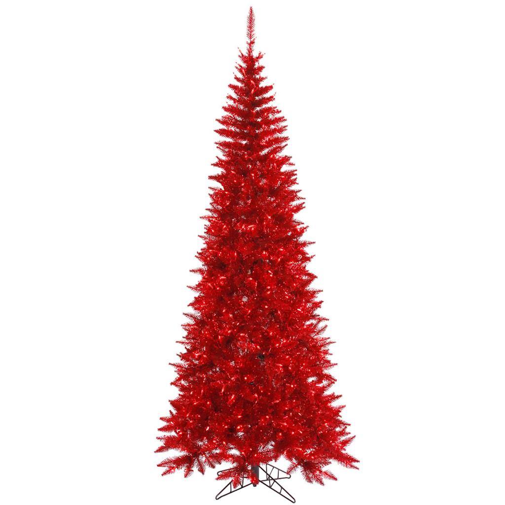 9' x 46" Tinsel Red Slim Fir Tree with 700 Red LED Lights 1