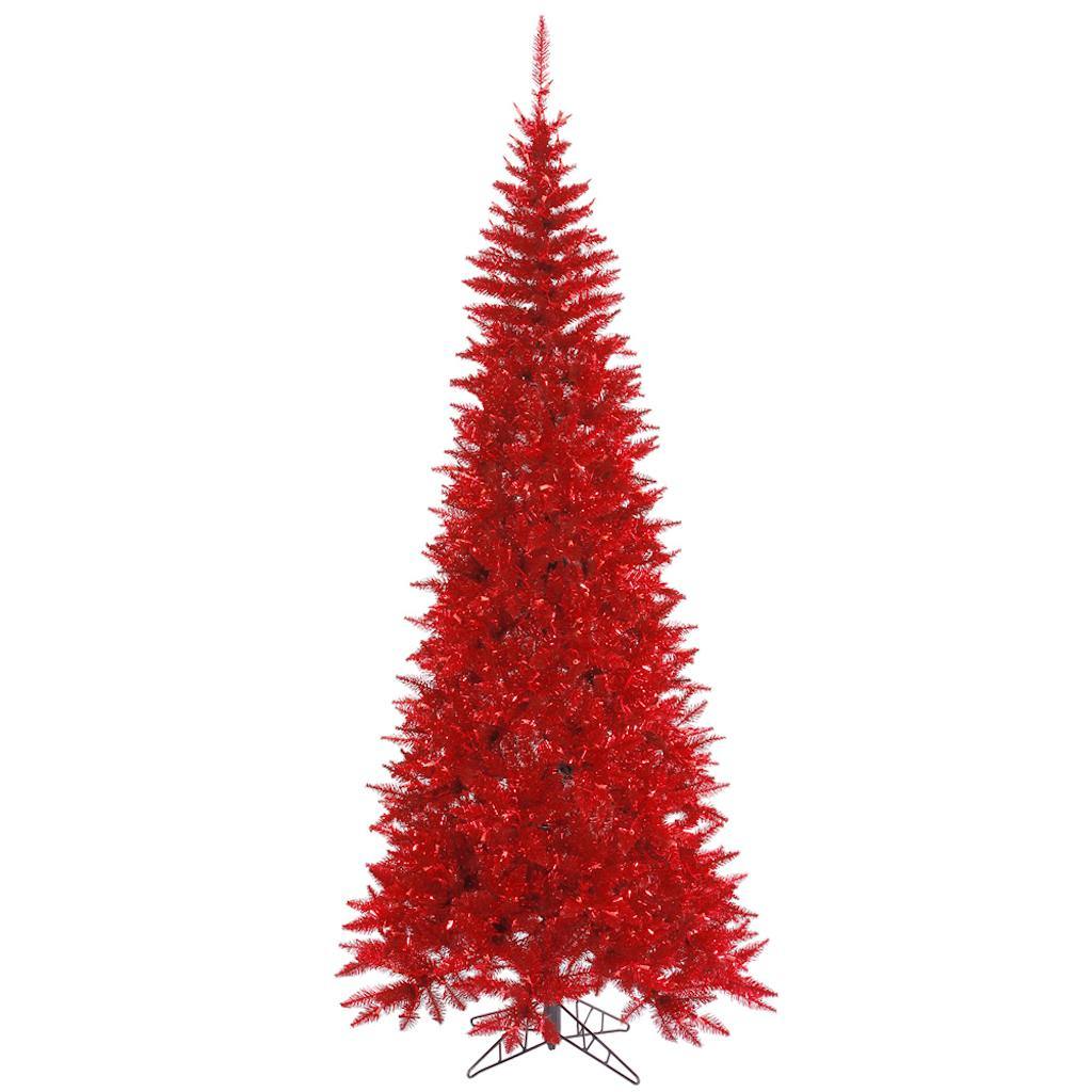 10' x 50" Tinsel Red Slim Fir Tree 1