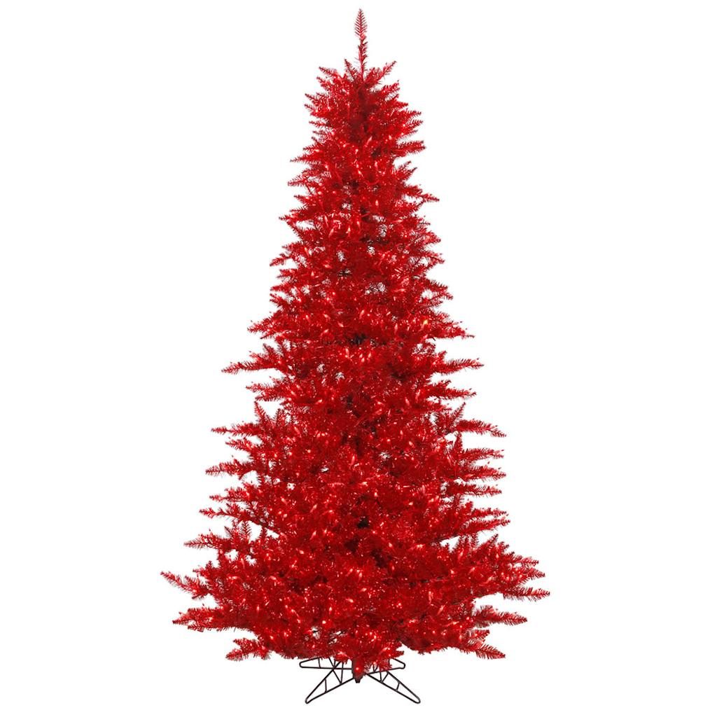 5.5' x 42" Tinsel Red Tree with 400 Red LED Lights 1