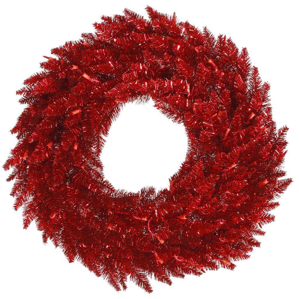 24" Artificial Tinsel Red Fir Wreath 1